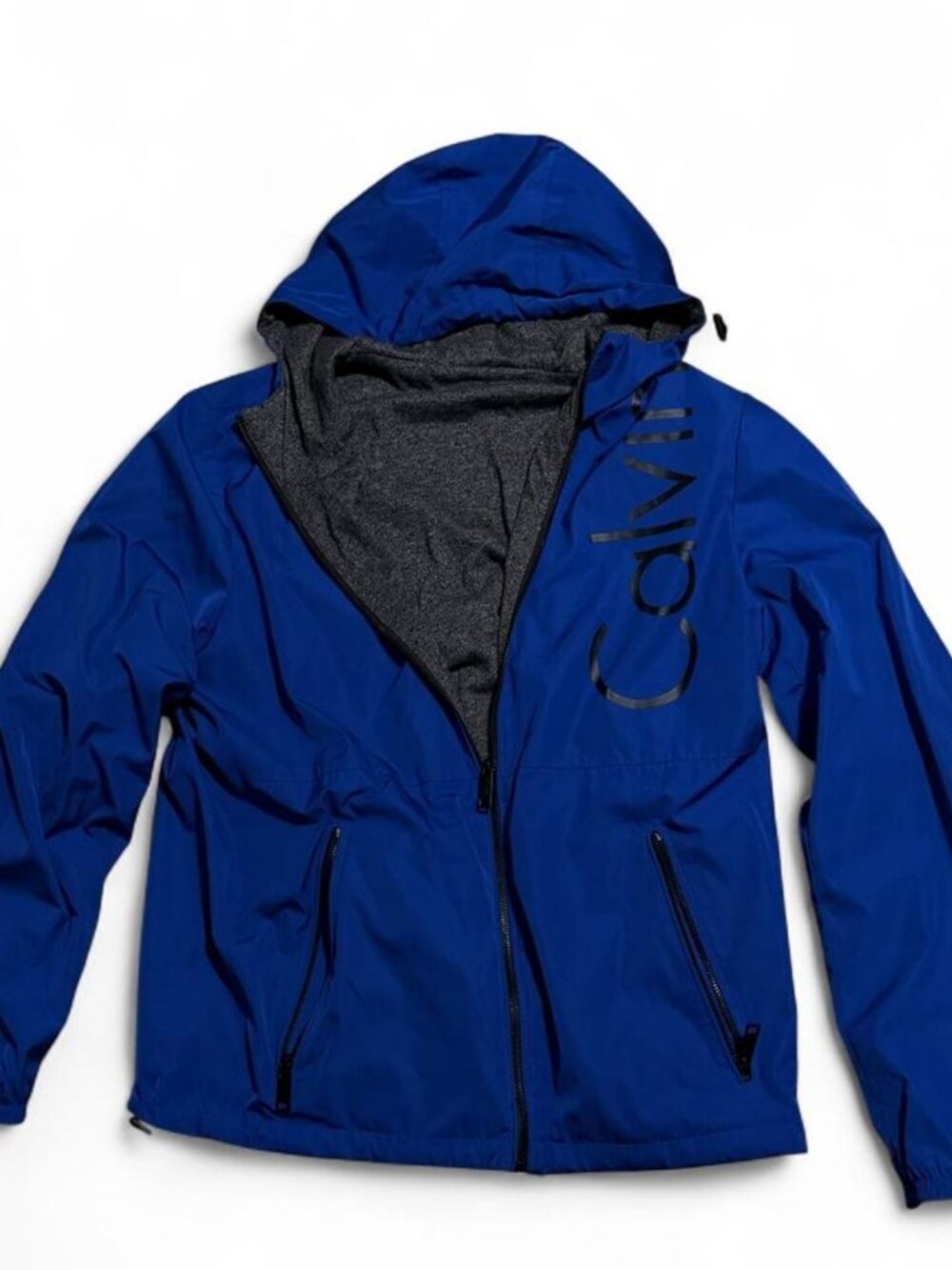 Calvin Klein Womens Blue Reversible Hooded Windbreaker Jacket Medium